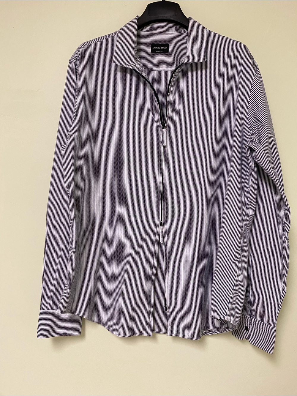 Giorgio Armani Men’s Blue and White Striped Dress Shirt
